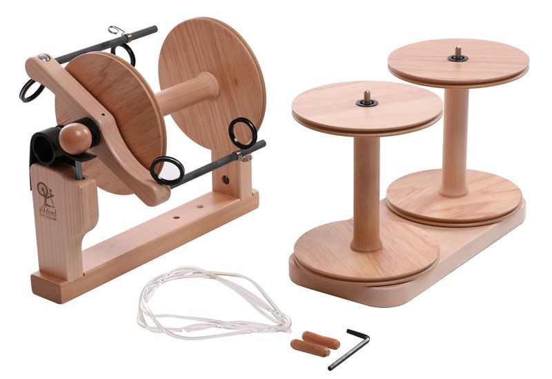 Ashford Kiwi-3 Spinning Wheel Folding Treadle / Natural Finish w/ Super Flyer Kit & Jumbo Niddy Noddy - FREE Shipping